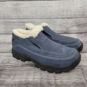 Kamik Women's Slide on Suede Blue Loafers with Faux Shearling Lining Size 8